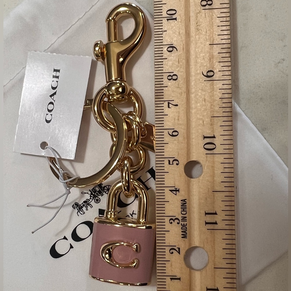 COACH Pink Enamel Padlock Key Charm with Gold Hardware - Picture 7 of 7